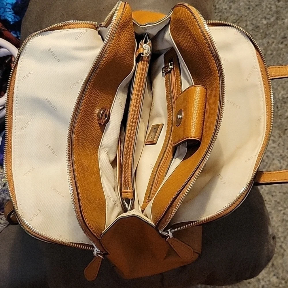 GUESS Medium Size Camel Brown Three Compartment Dome Tote Satchel